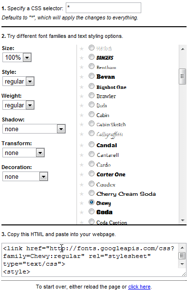 Google Font previewer