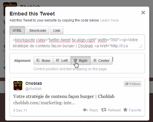 Twitter facilite et optimise l'affichage d'un tweet sur son site web ou son blog