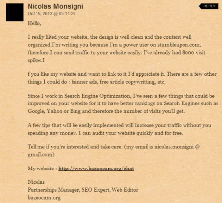 Boulet du SEO - spam anglais 2